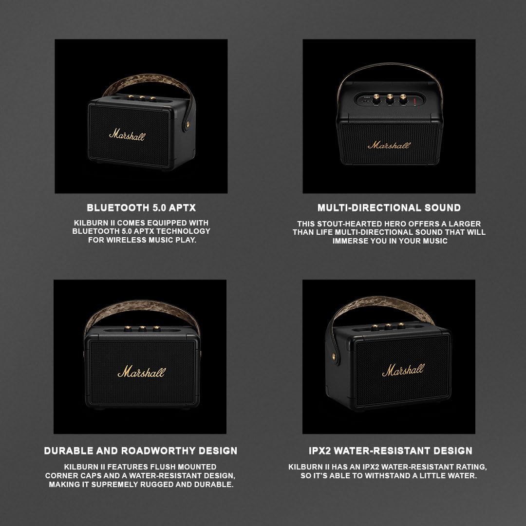 Marshall Kilburn II Portable Bluetooth Speaker – Black & Brass