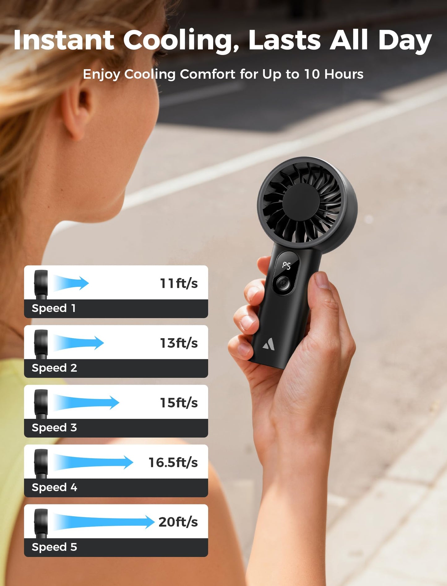 Aecooly Mighty Portable Handheld Fan with USB Rechargeable Battery - Black