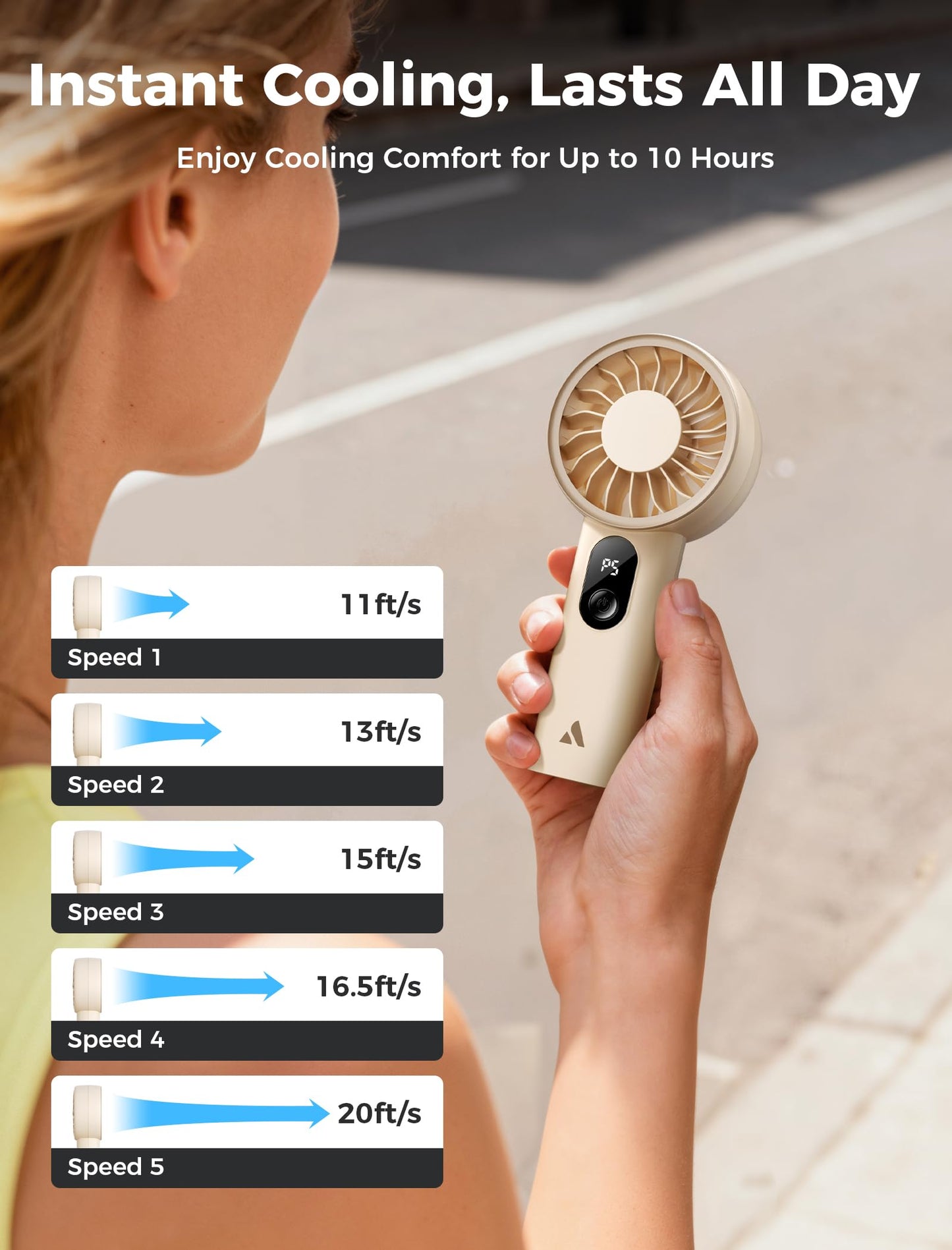 Aecooly Mighty Portable Handheld Fan with USB Rechargeable Battery - Beige