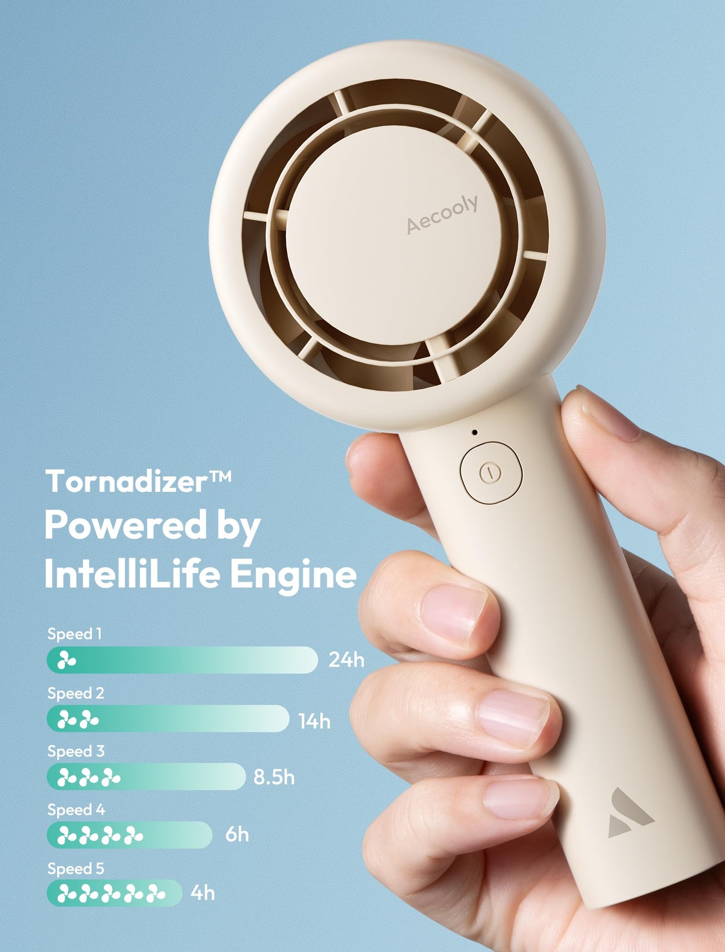 Aecooly CloudFlow Portable Handheld Fan with Dual Air Channels - Beige